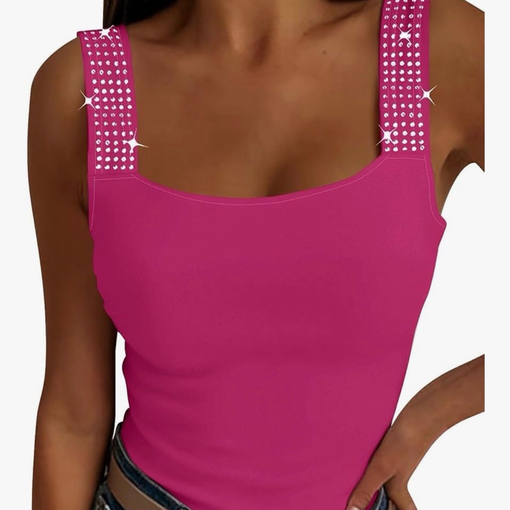 Hot Pink Rhinestone Strap Women's Top